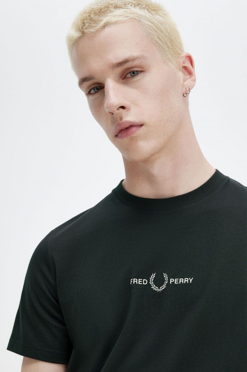 Fred Perry Embroidered Men's T-Shirt Night Green | EMAQO3091