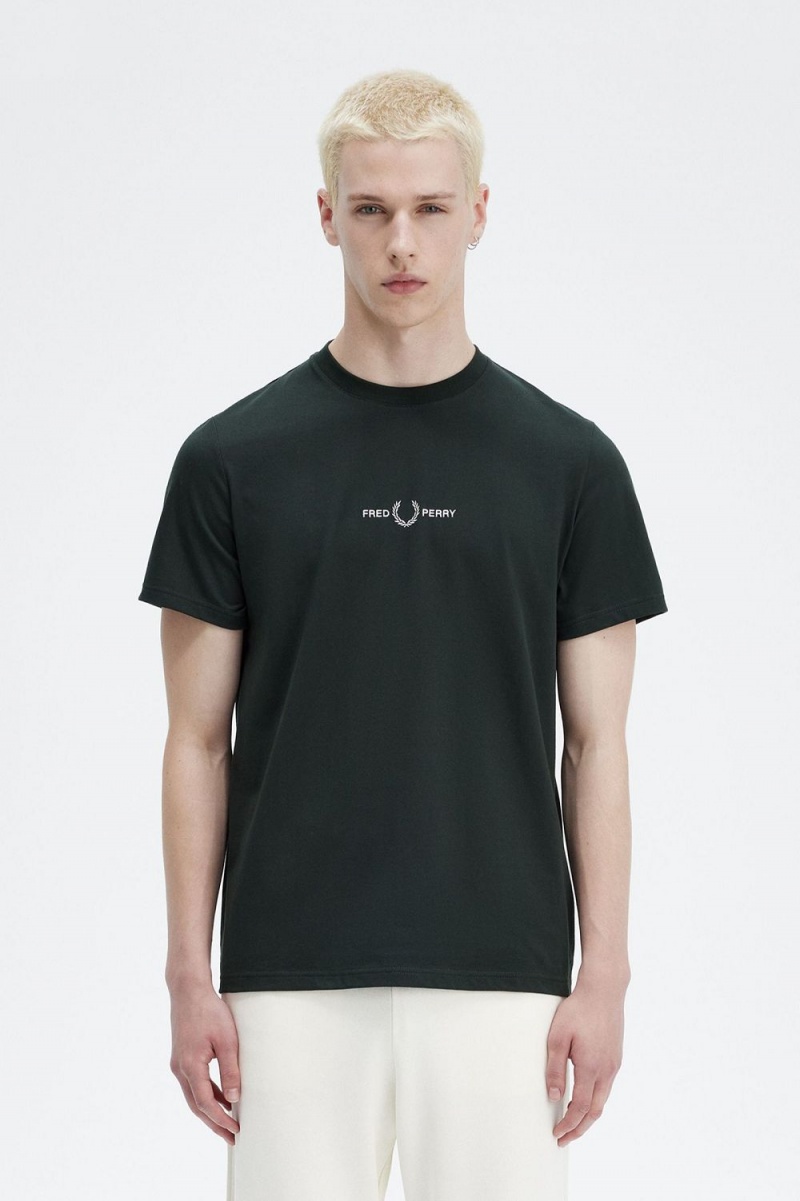 Fred Perry Embroidered Men\'s T-Shirt Night Green | EMAQO3091