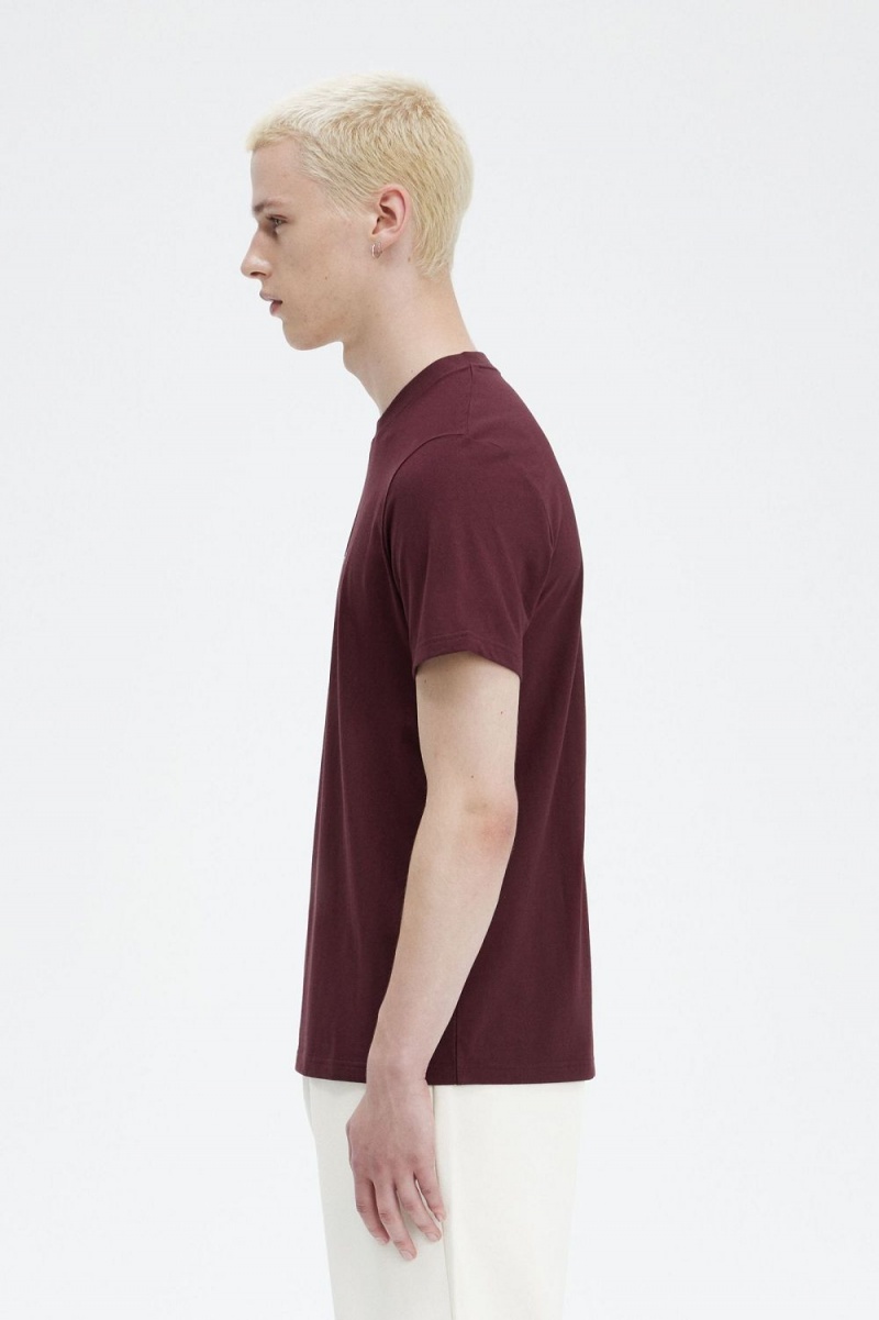 Fred Perry Embroidered Men's T-Shirt Oxblood | YGWQU0587