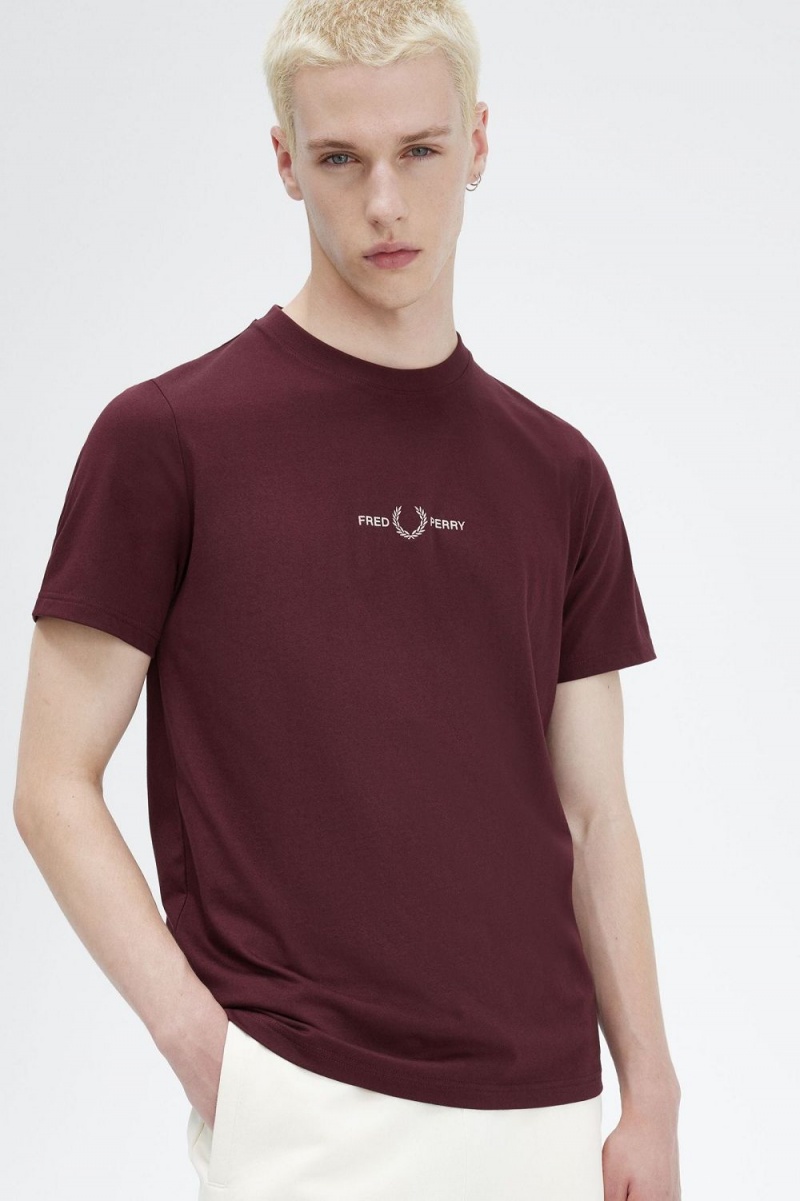 Fred Perry Embroidered Men's T-Shirt Oxblood | YGWQU0587