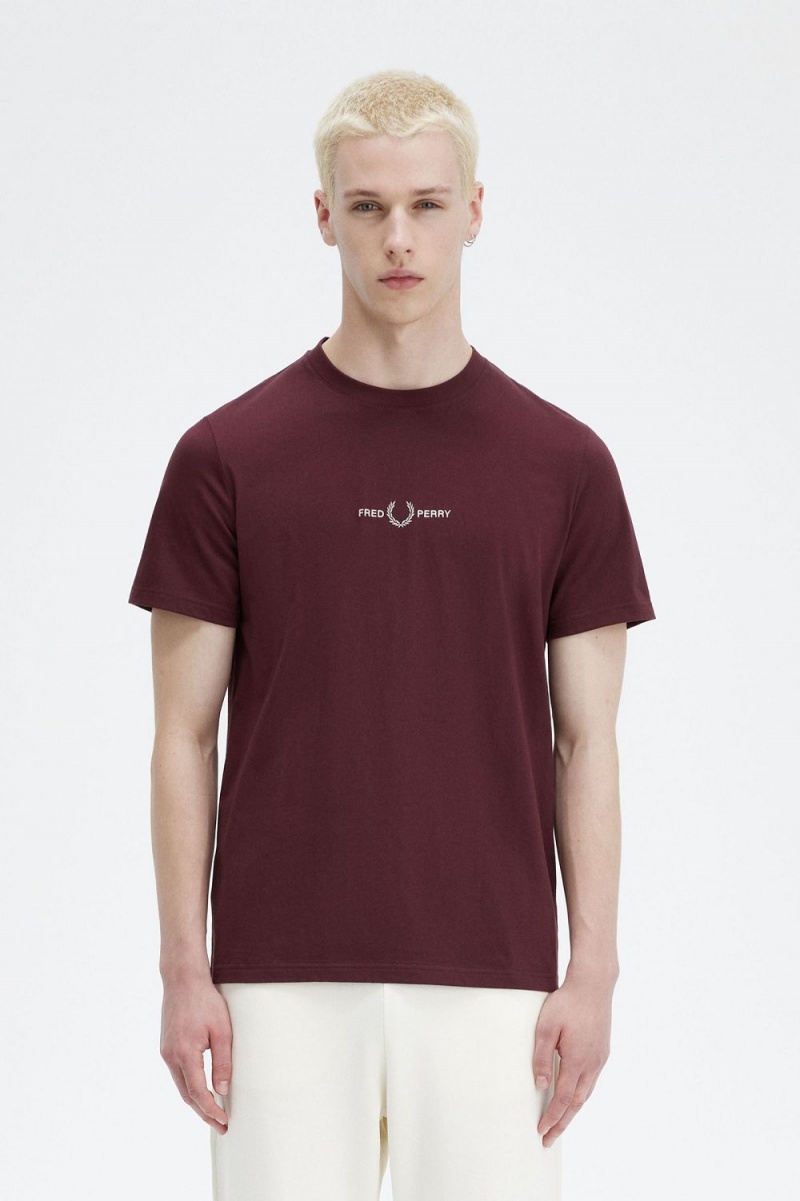 Fred Perry Embroidered Men\'s T-Shirt Oxblood | YGWQU0587