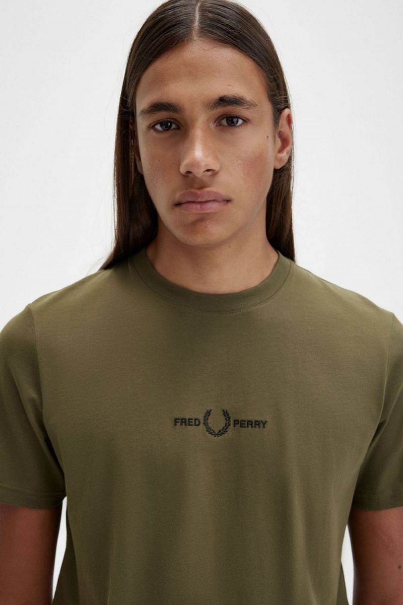 Fred Perry Embroidered Men's T-Shirt Uniform Green | TNVJK6245