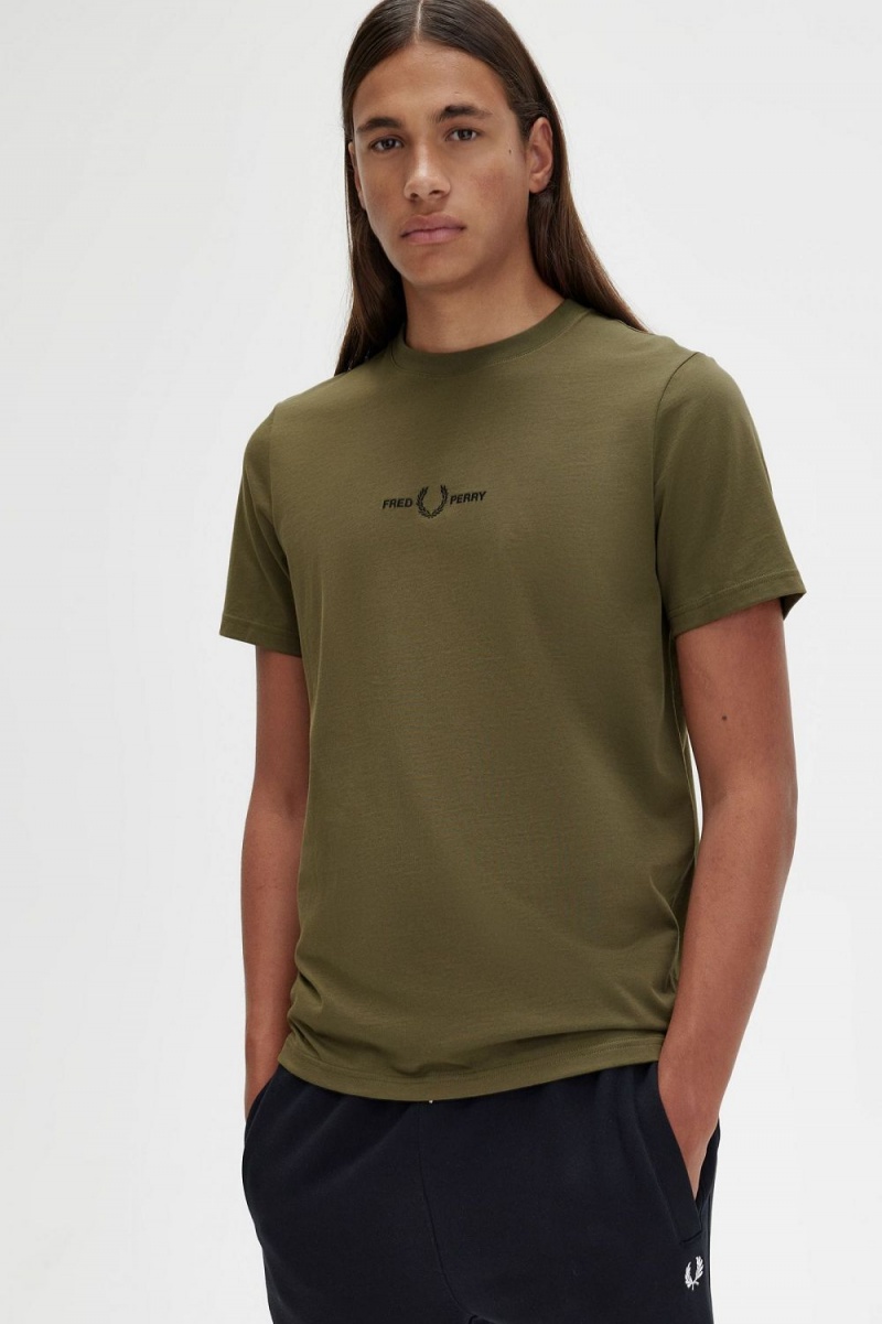 Fred Perry Embroidered Men's T-Shirt Uniform Green | TNVJK6245