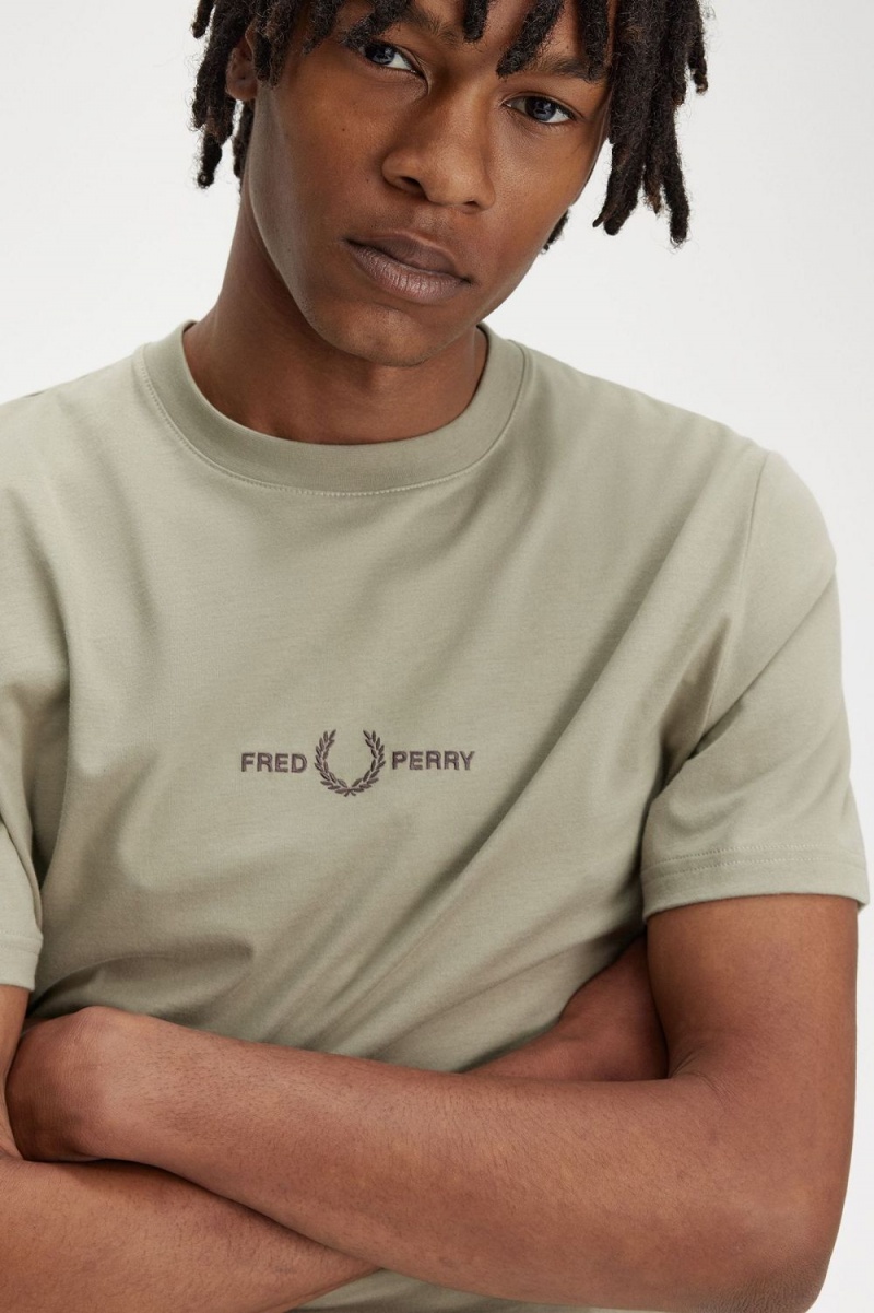 Fred Perry Embroidered Men's T-Shirt Warm Grey | UZCGA4318