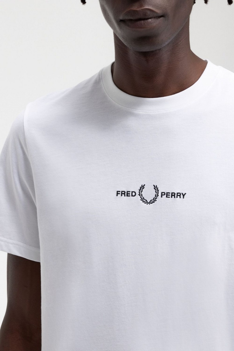 Fred Perry Embroidered Men's T-Shirt White | UODEJ4026