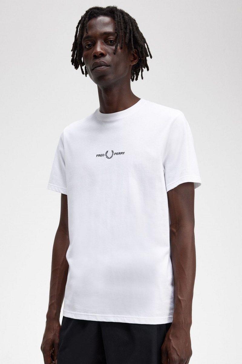 Fred Perry Embroidered Men's T-Shirt White | UODEJ4026