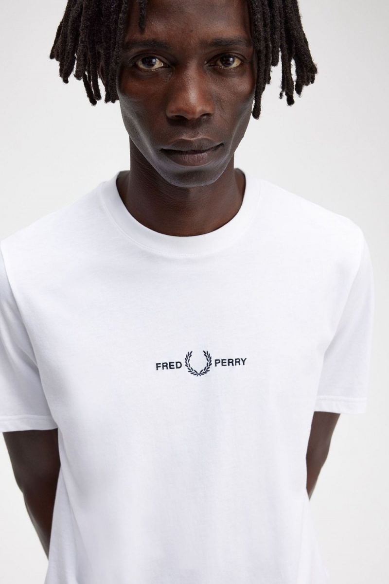 Fred Perry Embroidered Men's T-Shirt White | UODEJ4026