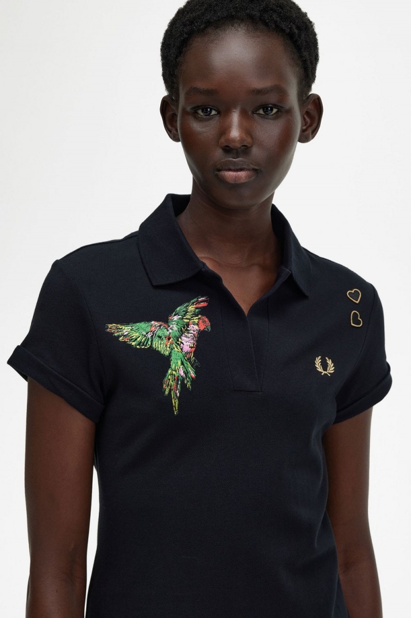 Fred Perry Embroidered Piqué Women's Dress Black | SJZMY1659