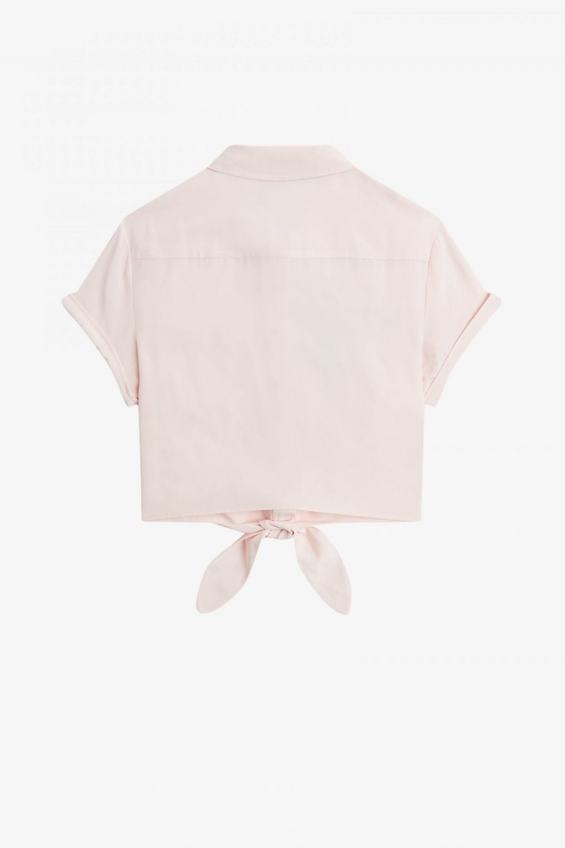 Fred Perry Embroidered Tie-Front Women's Shirt Milky Pink | USDXJ5298