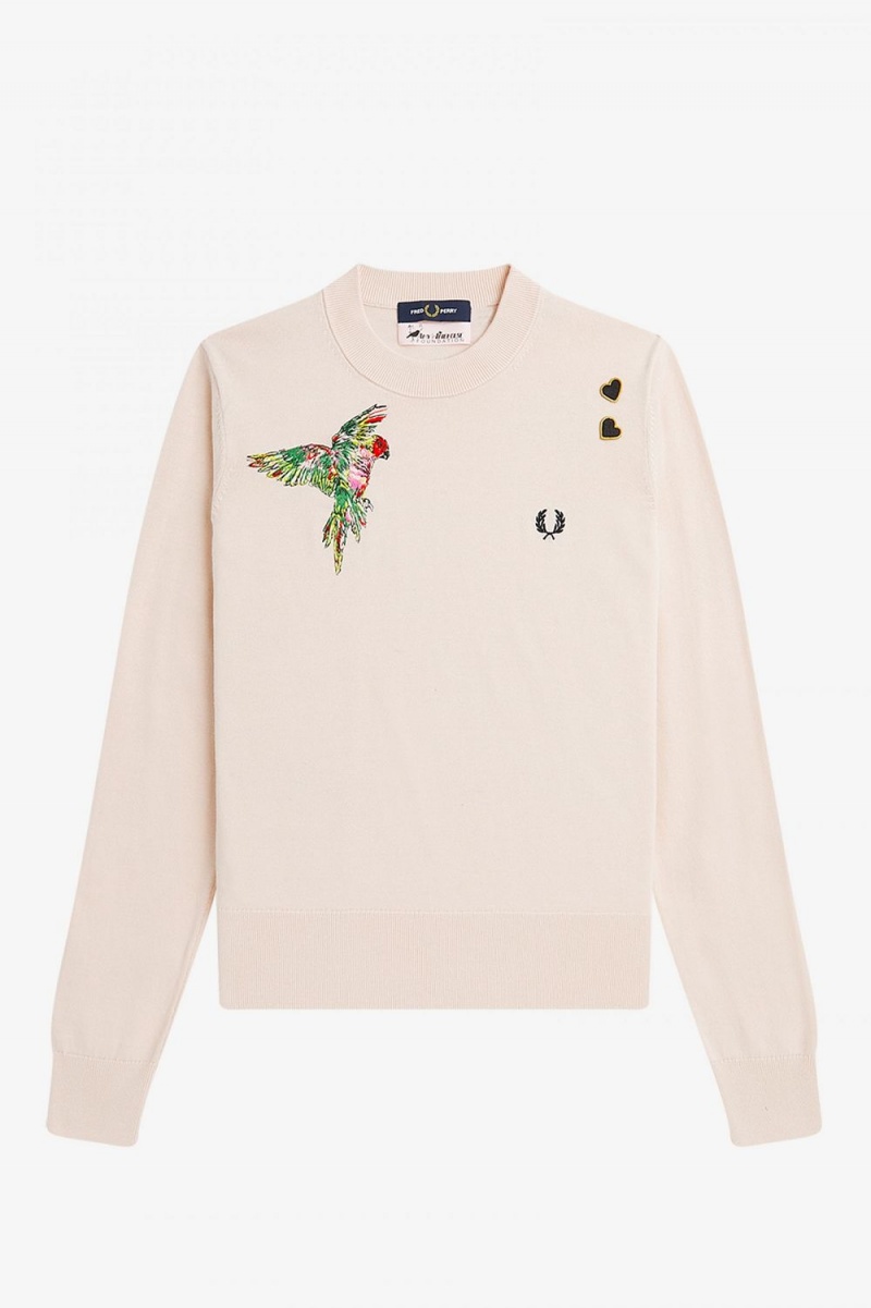 Fred Perry Embroidered Women's Jumper Milky Pink | EQFJM4193