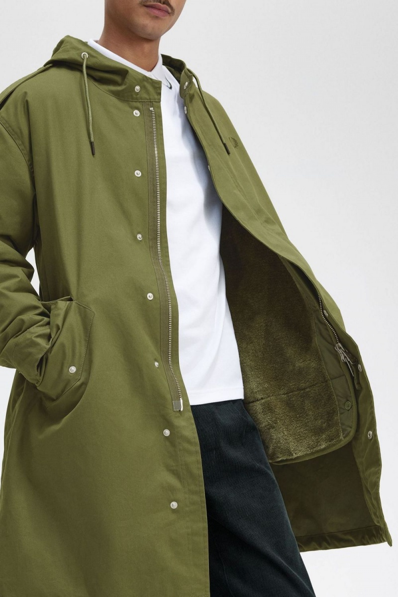 Fred Perry Faux Fur Lined Men's Parka Parka Green | UFOHL1593