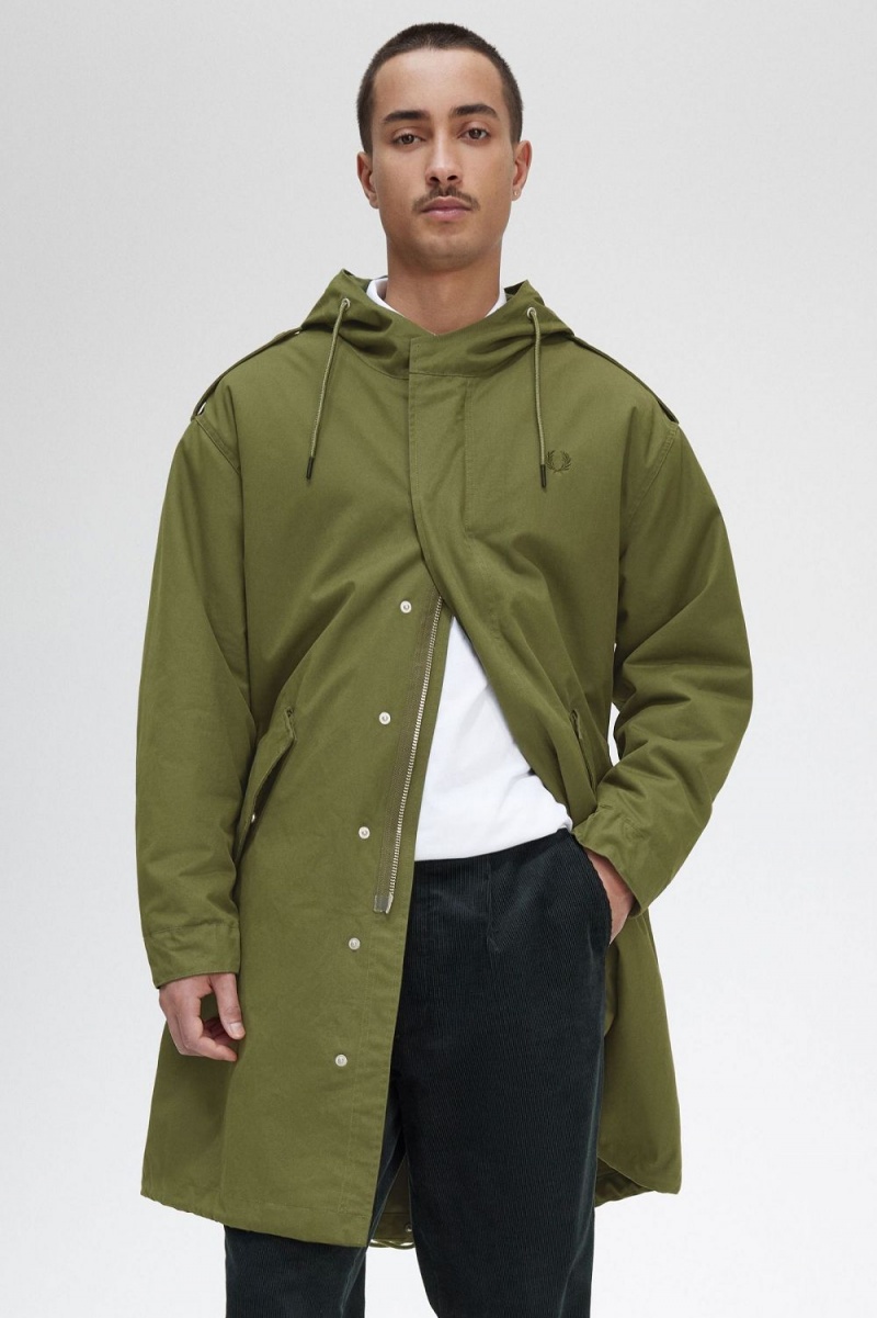 Fred Perry Faux Fur Lined Men's Parka Parka Green | UFOHL1593