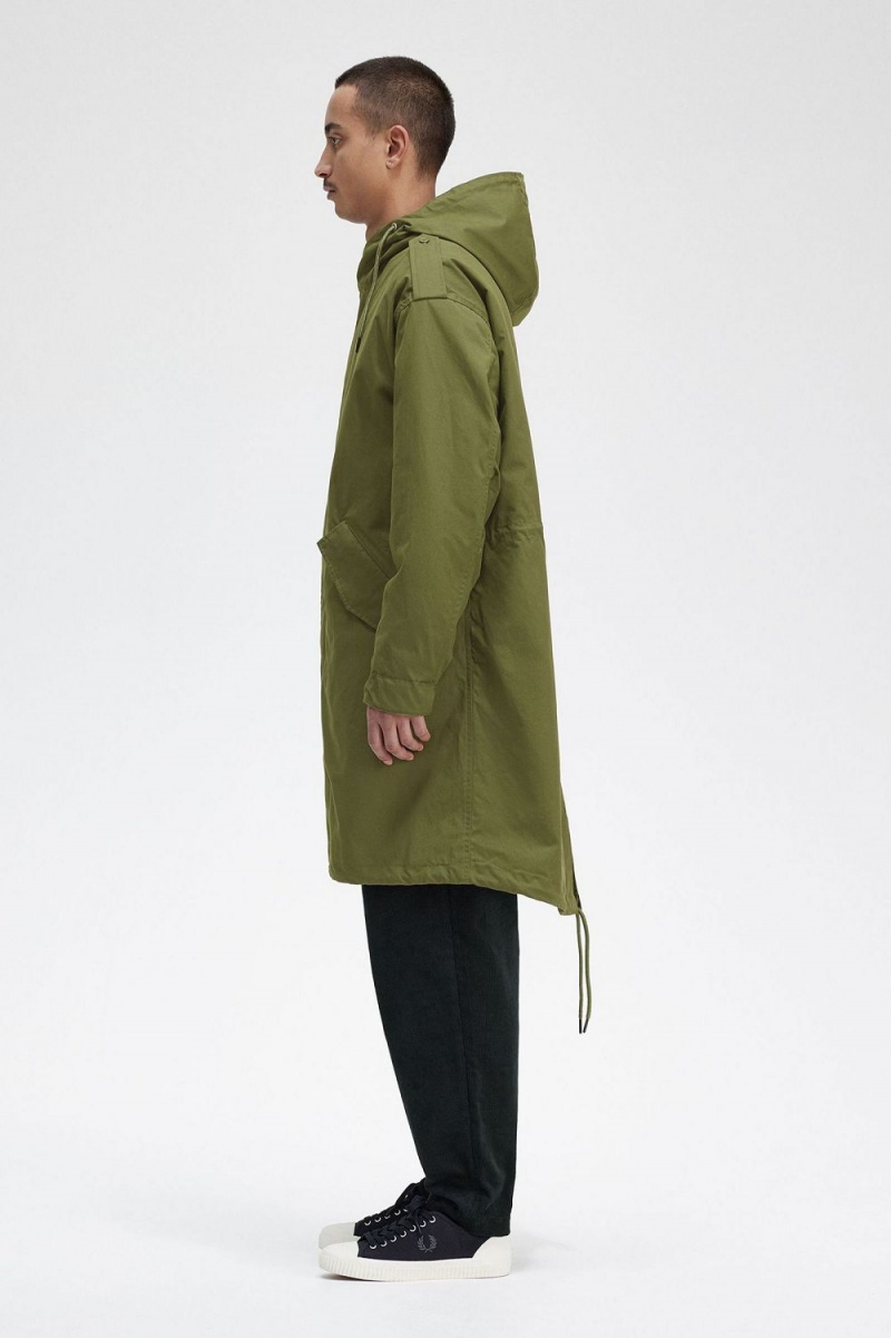 Fred Perry Faux Fur Lined Men's Parka Parka Green | UFOHL1593