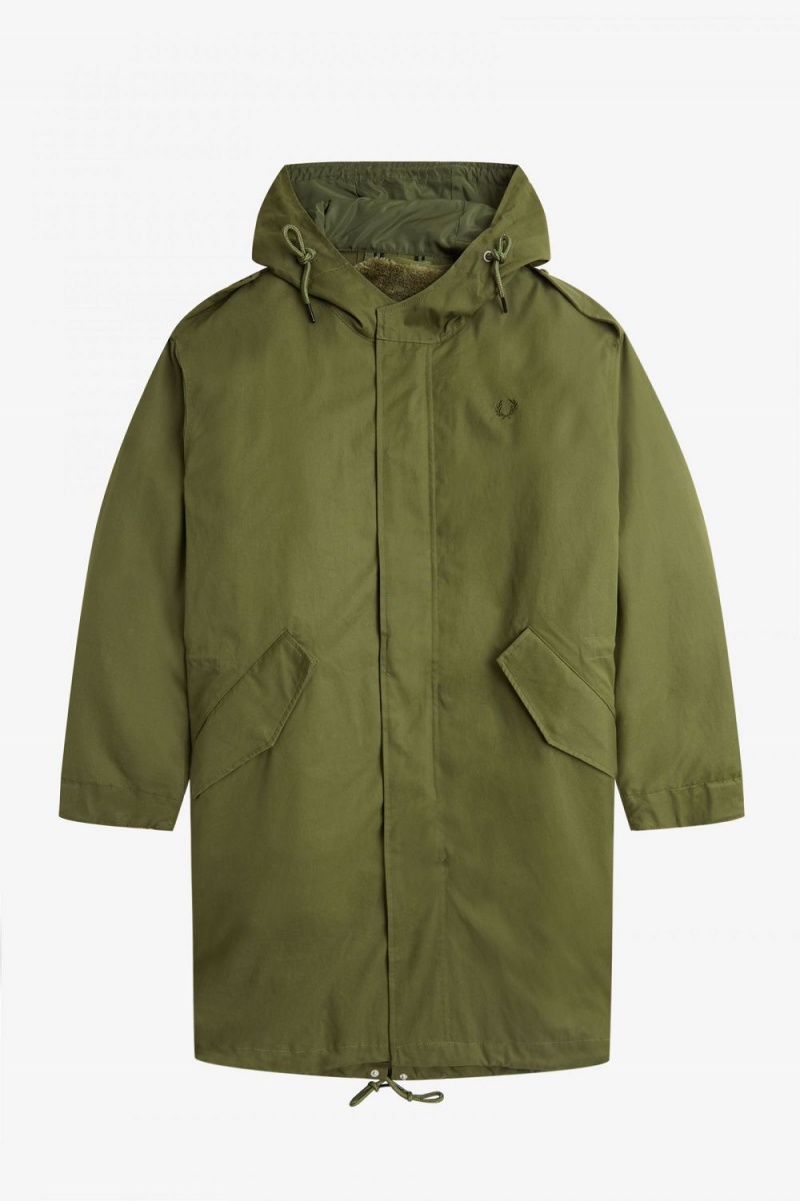 Fred Perry Faux Fur Lined Men's Parka Parka Green | UFOHL1593