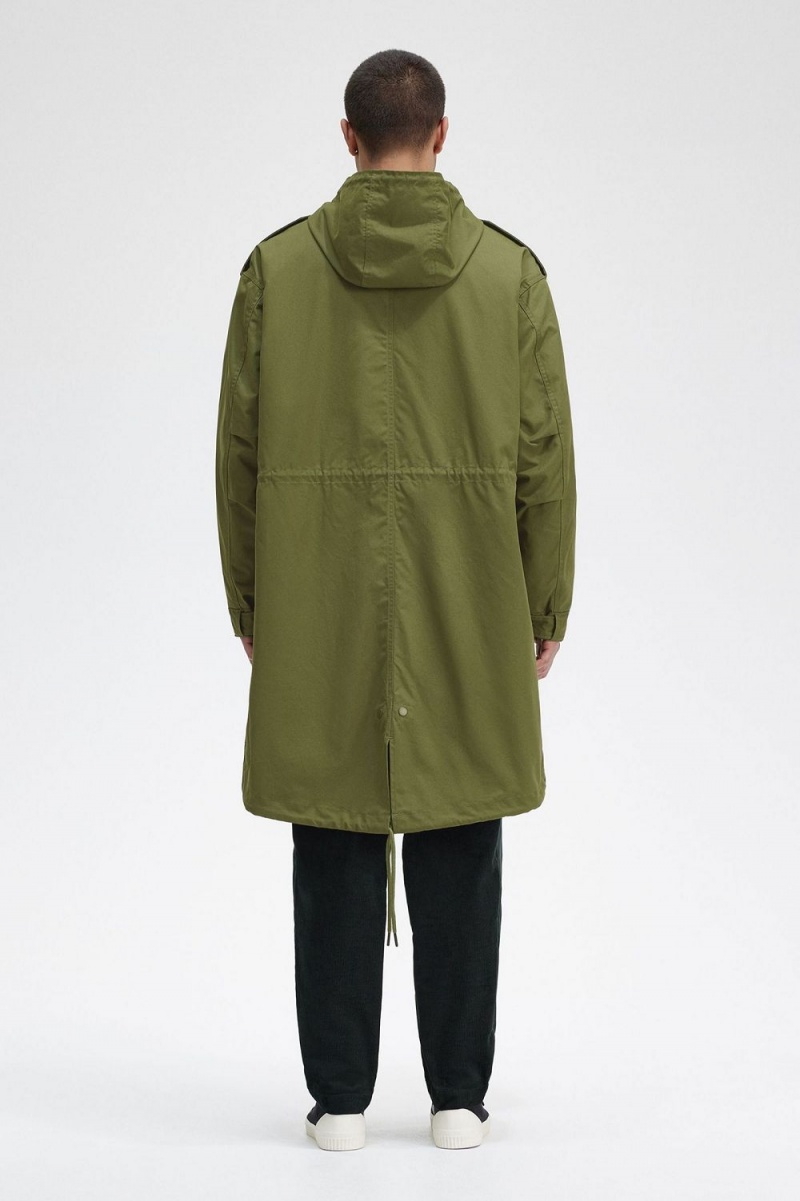 Fred Perry Faux Fur Lined Men's Parka Parka Green | UFOHL1593