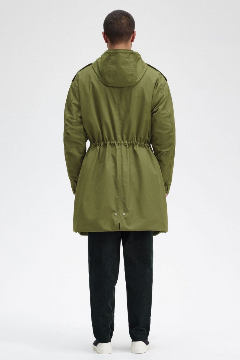 Fred Perry Faux Fur Lined Men's Parka Parka Green | UFOHL1593