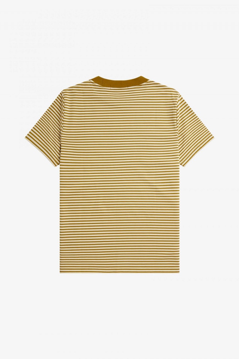 Fred Perry Fine Stripe Heavyweight Men's T-Shirt Oatmeal Dark Coffee | WUBJN5046