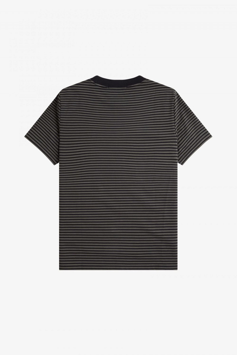 Fred Perry Fine Stripe Heavyweight Men's T-Shirt Black Field Green | TZKBD8395