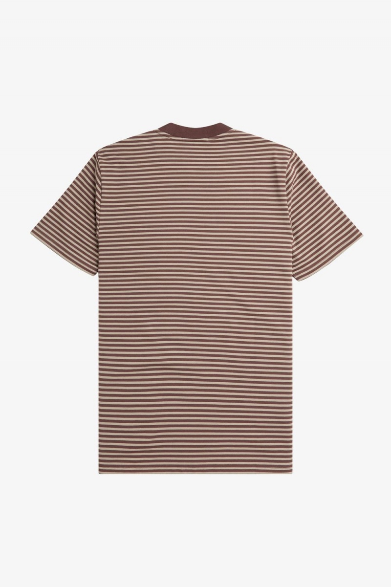 Fred Perry Fine Stripe Heavyweight Men's T-Shirt Dark Red Warm Grey | WLMOX2489