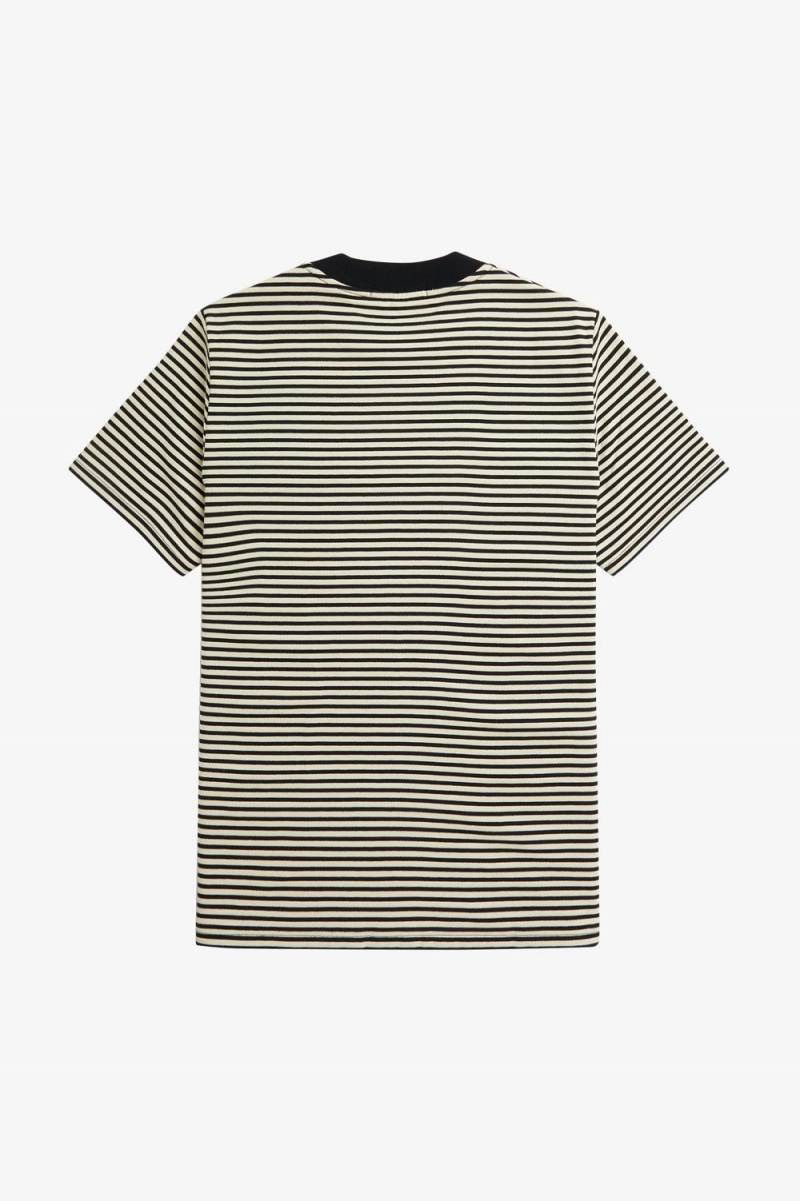 Fred Perry Fine Stripe Heavyweight Men's T-Shirt Oatmeal Black | HAGUW4218