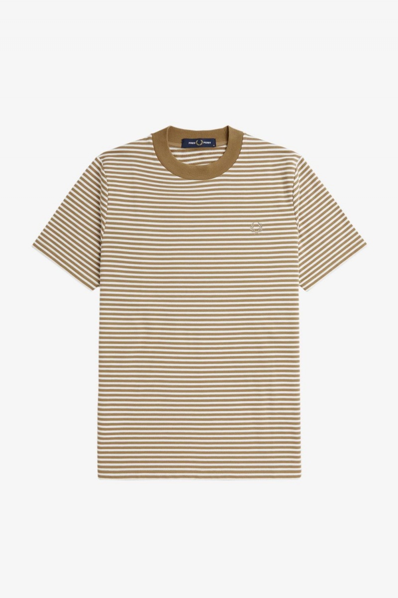 Fred Perry Fine Stripe Heavyweight Men's T-Shirt Snow White Green | VMWKB8067