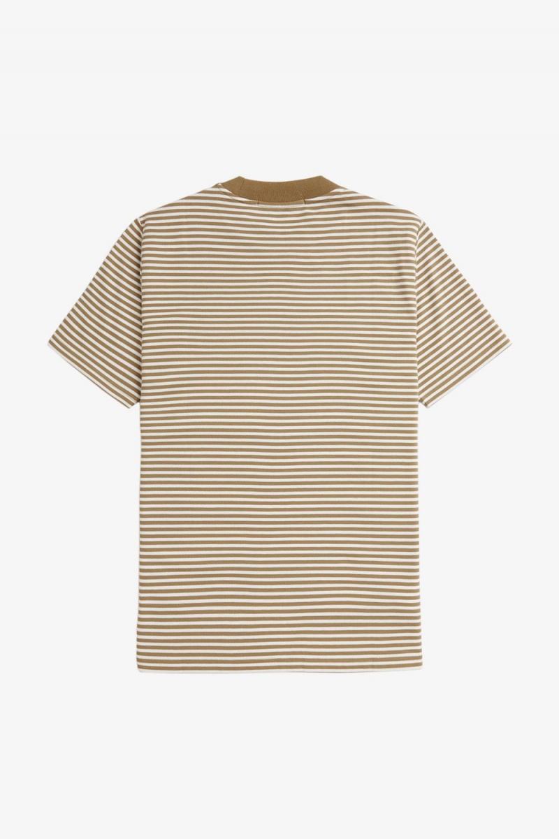 Fred Perry Fine Stripe Heavyweight Men's T-Shirt Snow White Green | VMWKB8067