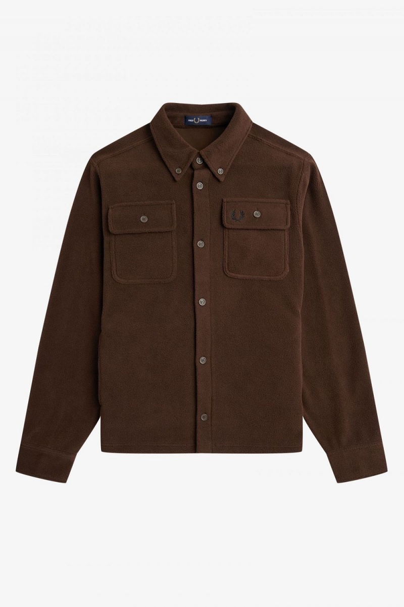 Fred Perry Fleece Men's Shirt Burnt Tobacco | EWHIY4265