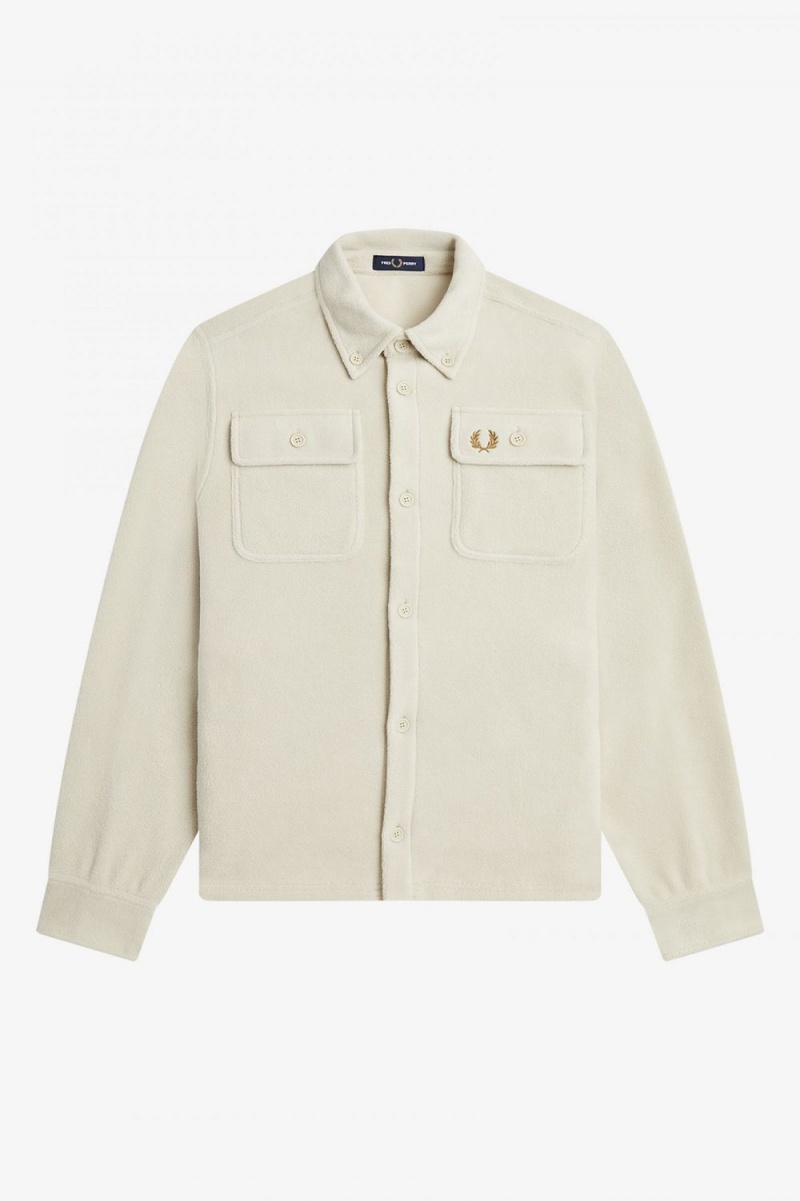 Fred Perry Fleece Men's Shirt Oatmeal | DGBZH3029