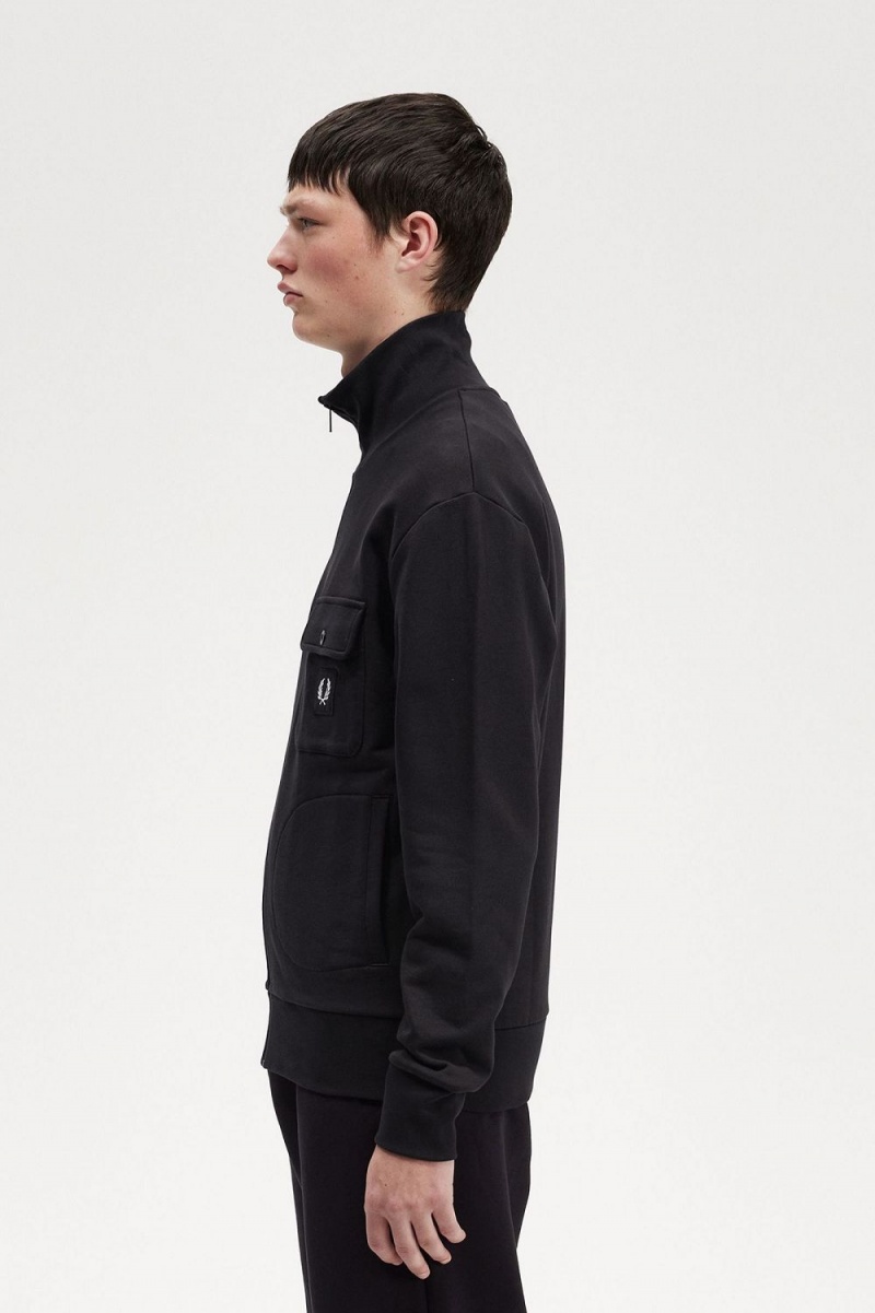 Fred Perry Funnel Neck Men's Track Jackets Black | SHLYD2138