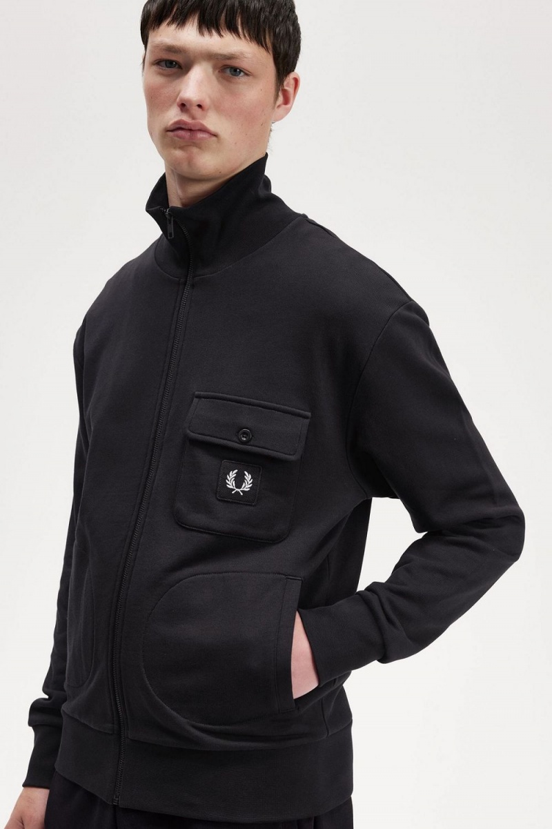 Fred Perry Funnel Neck Men's Track Jackets Black | SHLYD2138