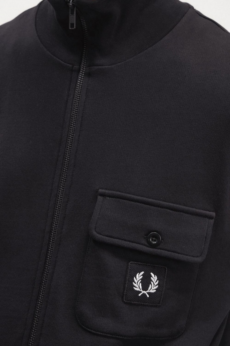 Fred Perry Funnel Neck Men's Track Jackets Black | SHLYD2138