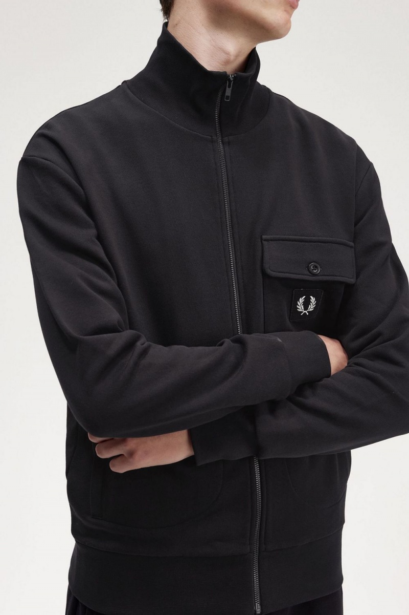 Fred Perry Funnel Neck Men's Track Jackets Black | SHLYD2138