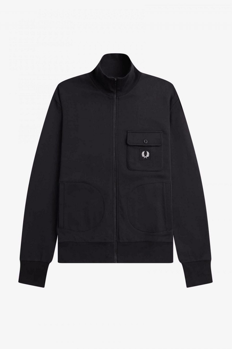 Fred Perry Funnel Neck Men's Track Jackets Black | SHLYD2138