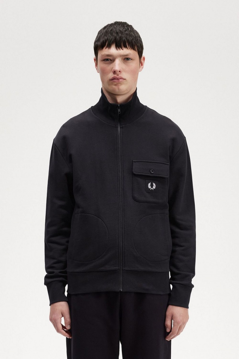 Fred Perry Funnel Neck Men\'s Track Jackets Black | SHLYD2138