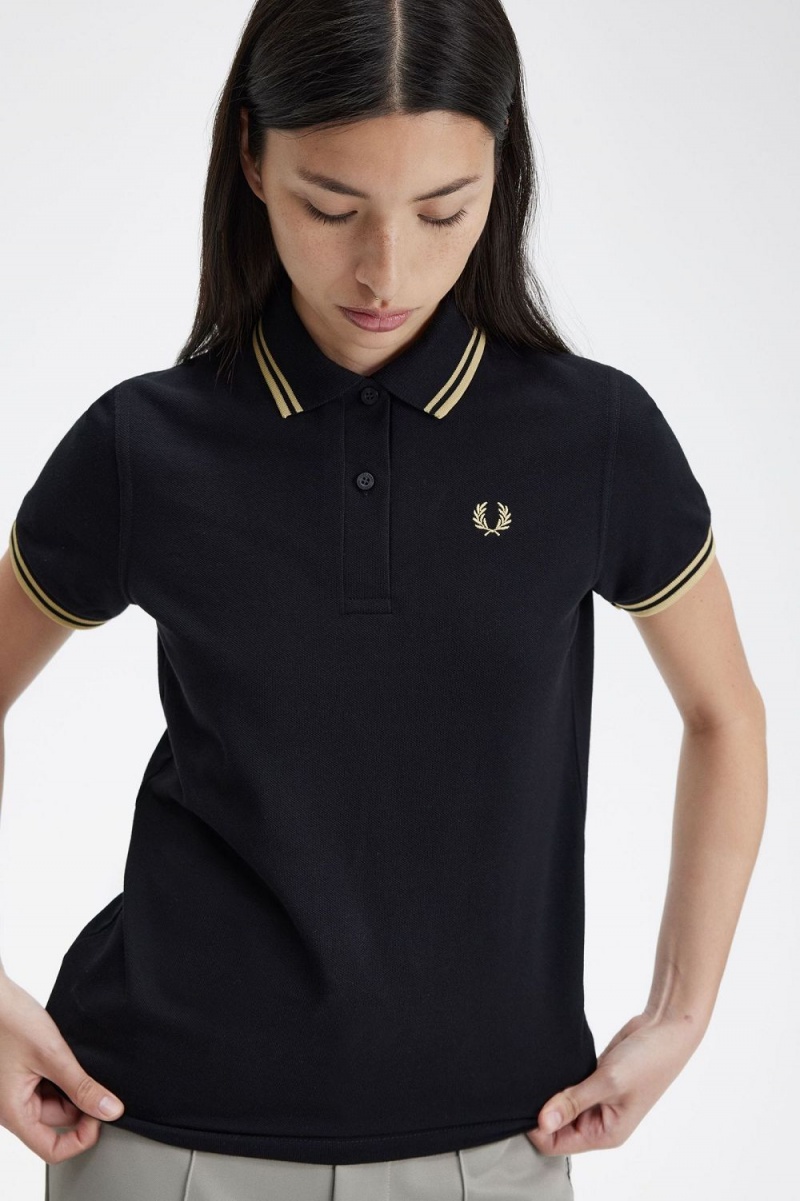 Fred Perry G12 Women's Shirt Black Champagne | UIZGX2768