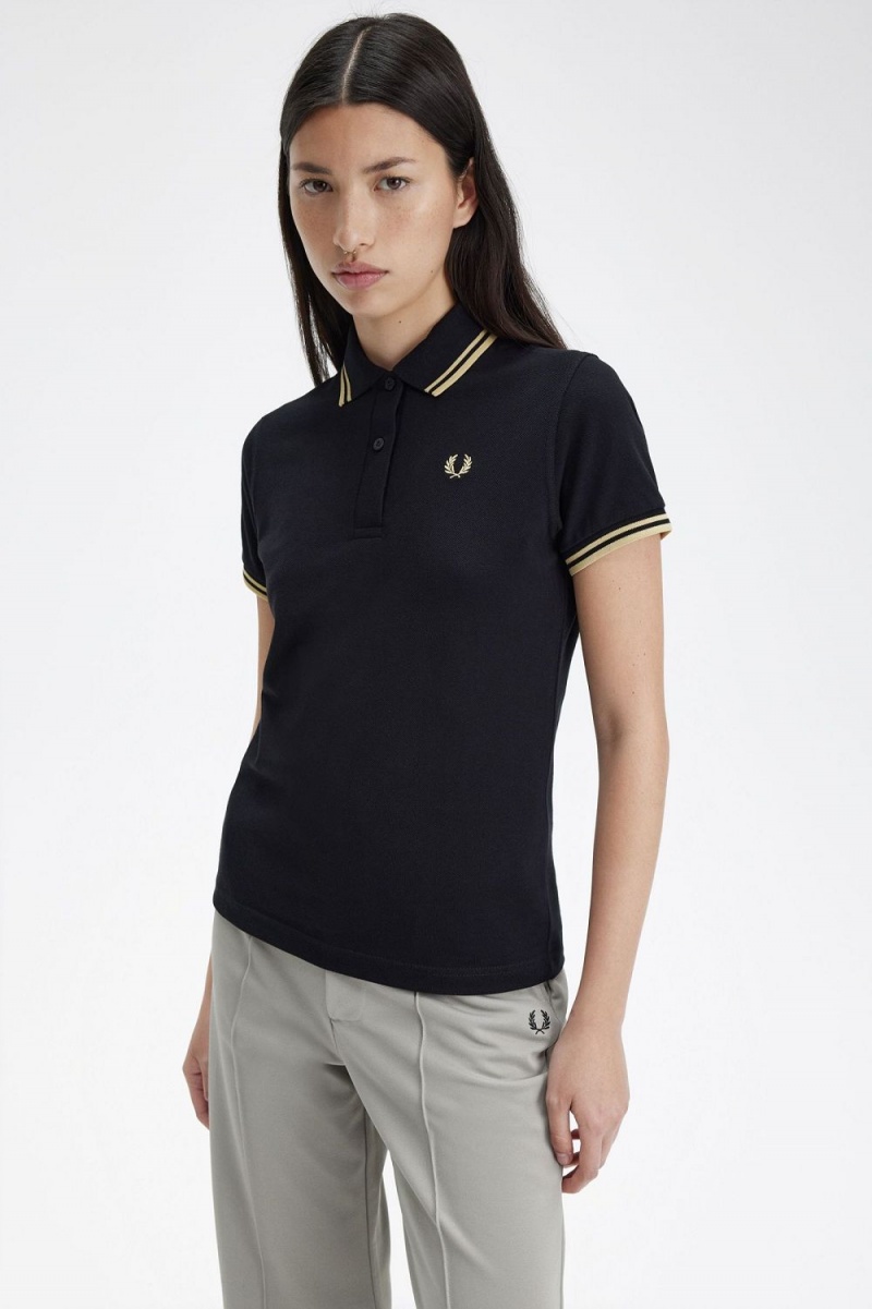 Fred Perry G12 Women's Shirt Black Champagne | UIZGX2768