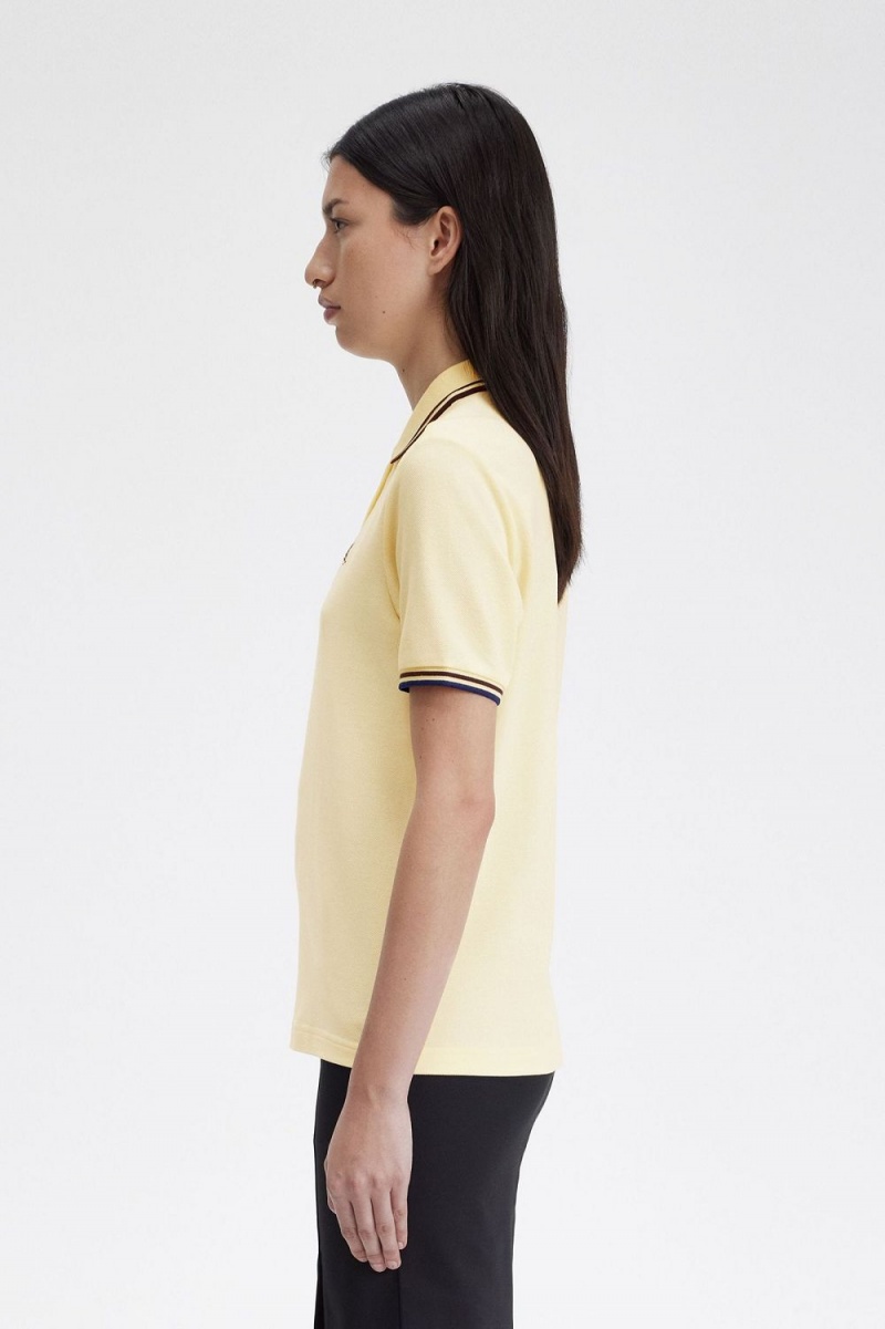 Fred Perry G3600 Women's Shirt Aqua Cream French Navy | DTPZV8342