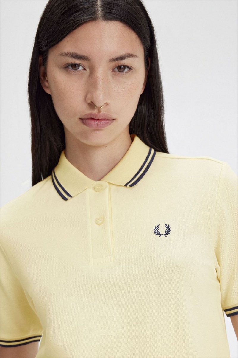 Fred Perry G3600 Women's Shirt Aqua Cream French Navy | DTPZV8342