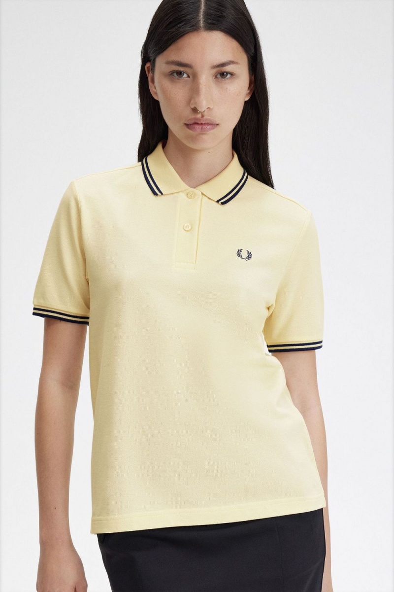 Fred Perry G3600 Women's Shirt Aqua Cream French Navy | DTPZV8342