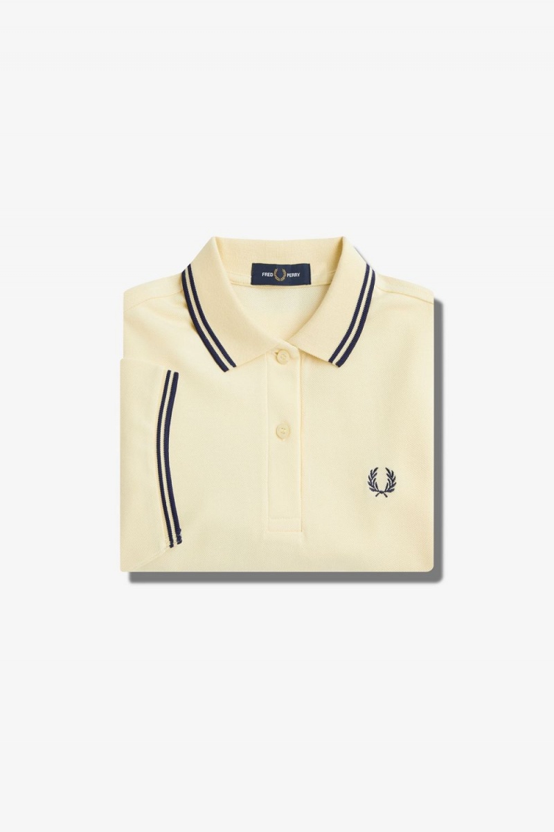 Fred Perry G3600 Women's Shirt Aqua Cream French Navy | DTPZV8342