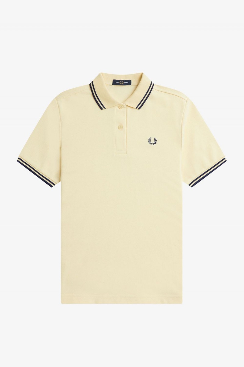 Fred Perry G3600 Women's Shirt Aqua Cream French Navy | DTPZV8342