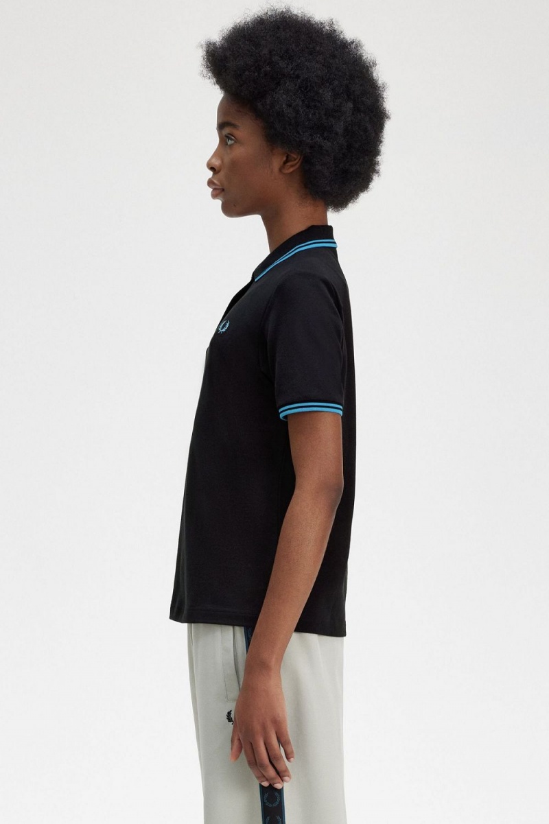 Fred Perry G3600 Women's Shirt Black Cyber Blue Cyber Blue | HRPEO4650