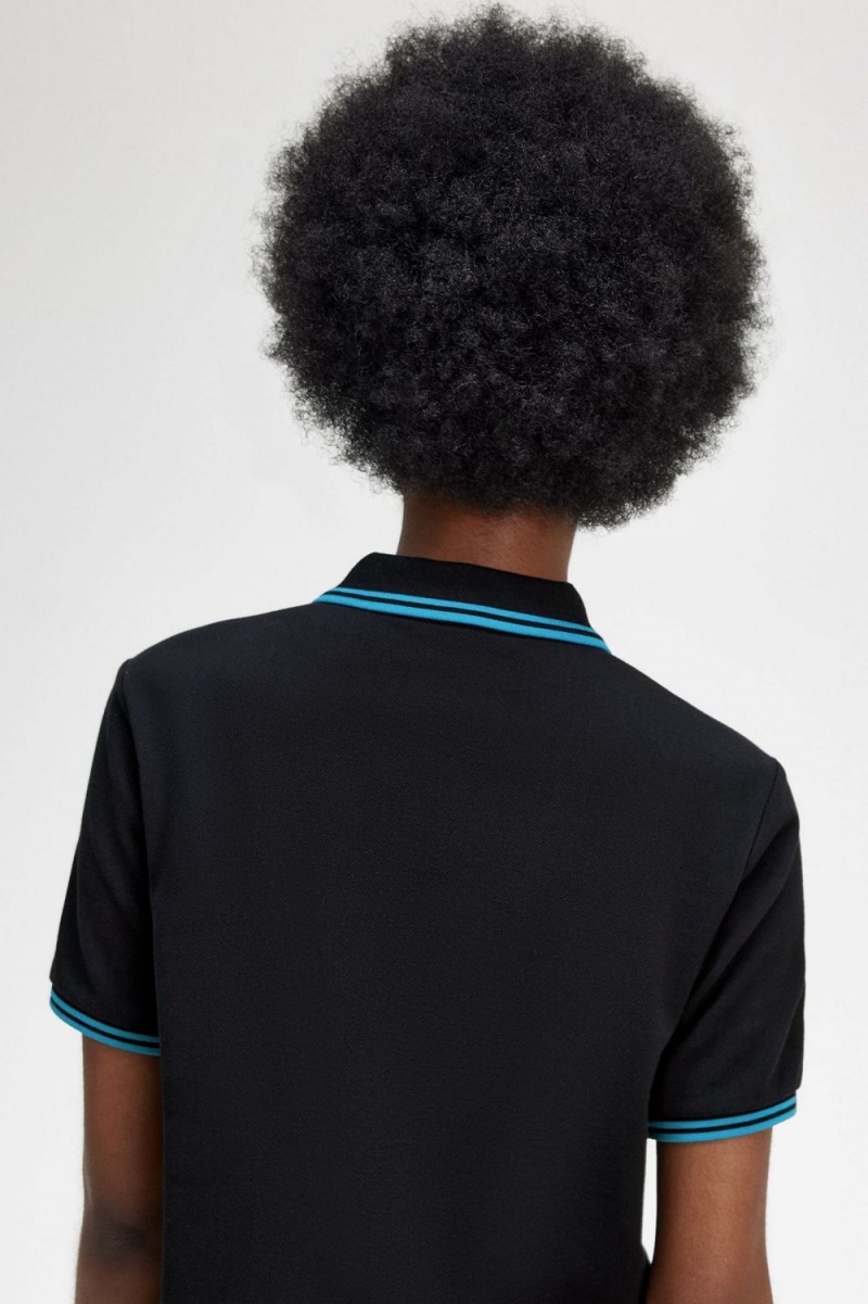 Fred Perry G3600 Women's Shirt Black Cyber Blue Cyber Blue | HRPEO4650