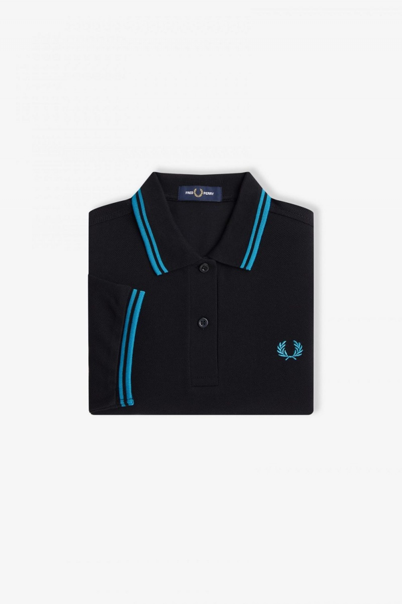 Fred Perry G3600 Women's Shirt Black Cyber Blue Cyber Blue | HRPEO4650