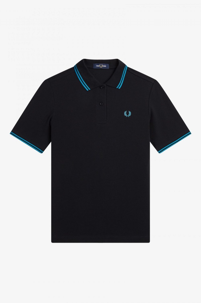 Fred Perry G3600 Women's Shirt Black Cyber Blue Cyber Blue | HRPEO4650