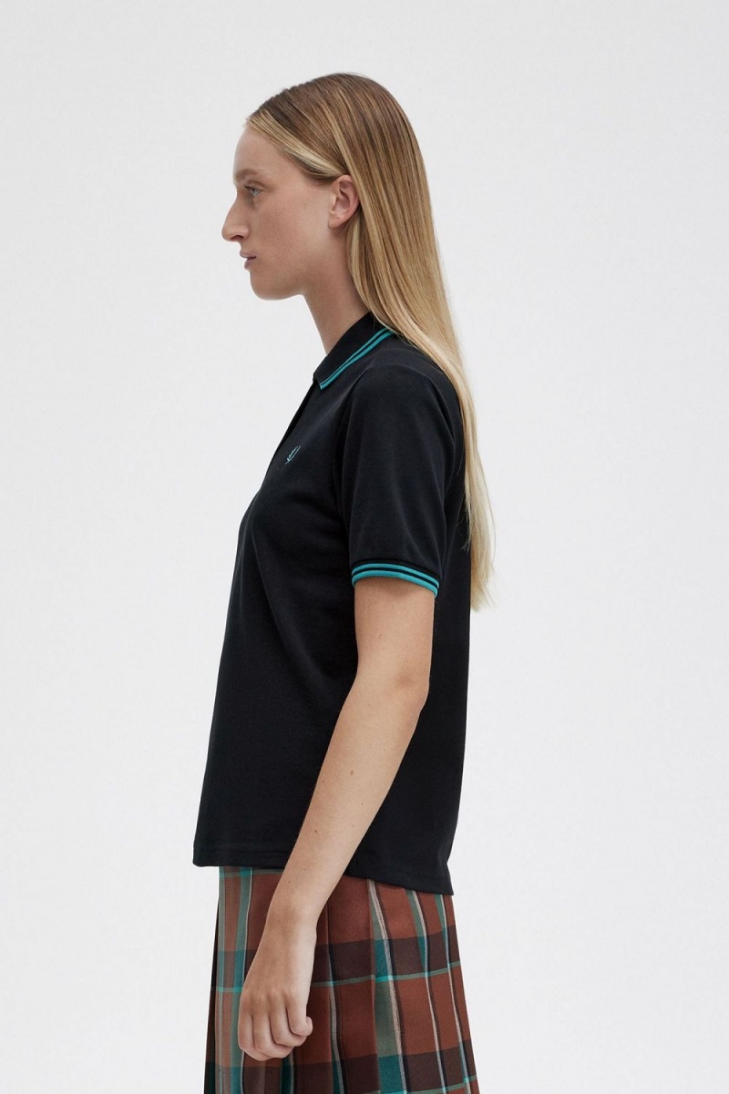 Fred Perry G3600 Women's Shirt Black Deep Mint Deep Mint | LETRY3750