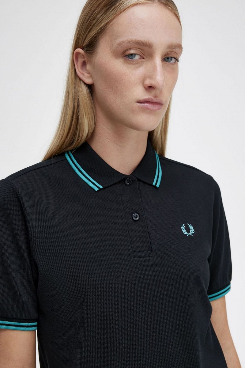 Fred Perry G3600 Women's Shirt Black Deep Mint Deep Mint | LETRY3750