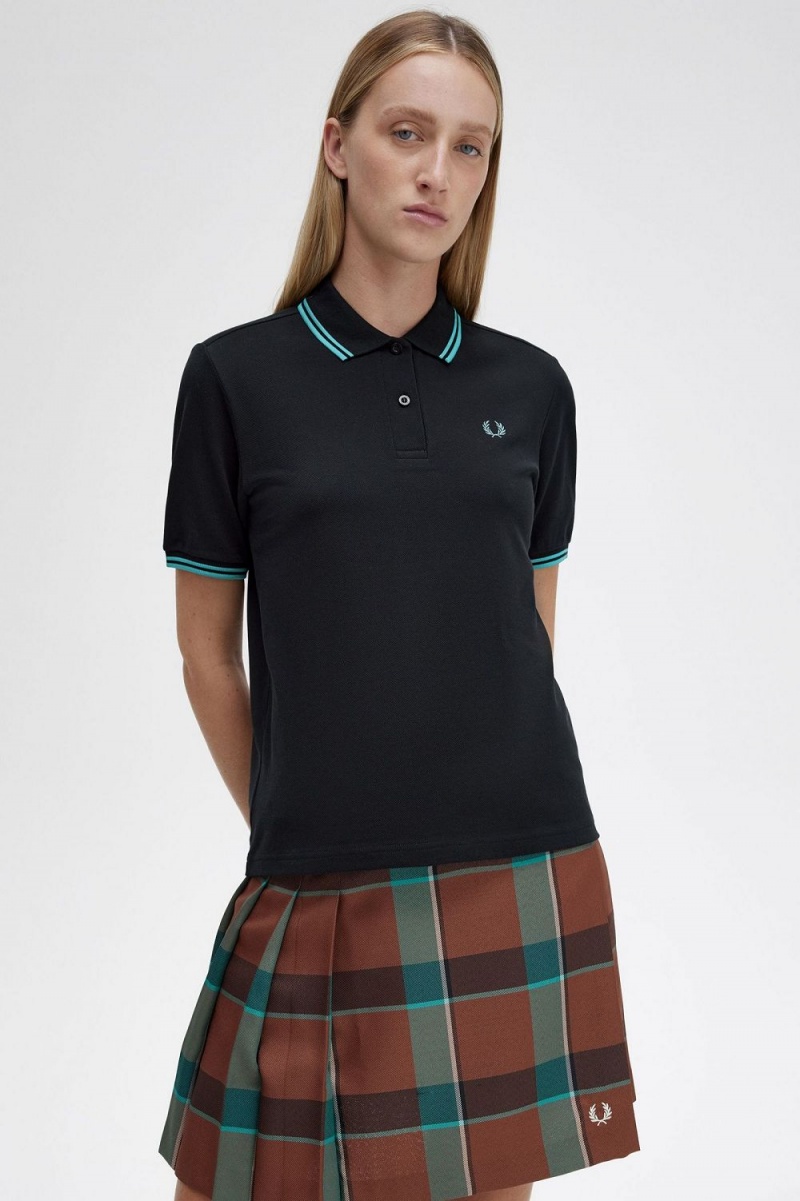 Fred Perry G3600 Women's Shirt Black Deep Mint Deep Mint | LETRY3750