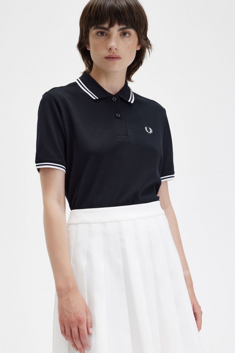 Fred Perry G3600 Women's Shirt Black White | SEHZU7460