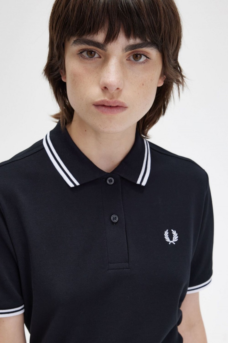 Fred Perry G3600 Women's Shirt Black White | SEHZU7460